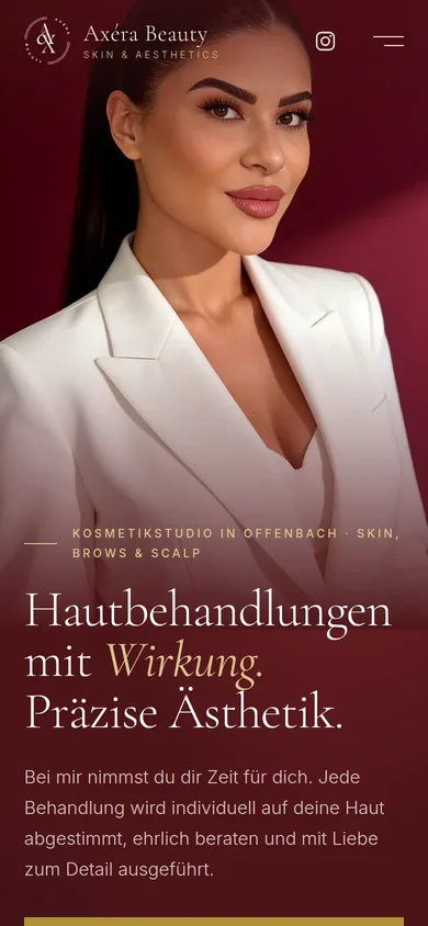 Website für Kosmetikstudio Axéra Beauty in Offenbach, mobile Ansicht